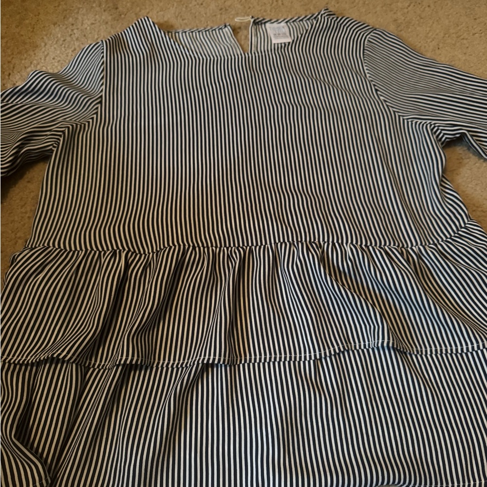 Time and Tru Navy and White Striped Top